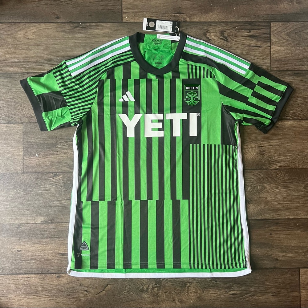 Adidas Green and Black Striped Jersey